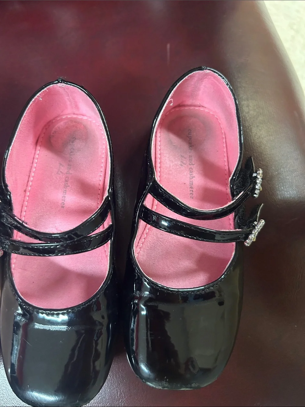 Girls Patent Double-Strap Mary Jane Dress Shoes in Pink and Black size 10